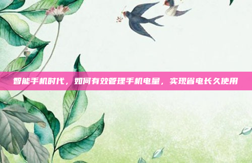 智能手机时代,如何有效管理手机电量,实现省电长久使用