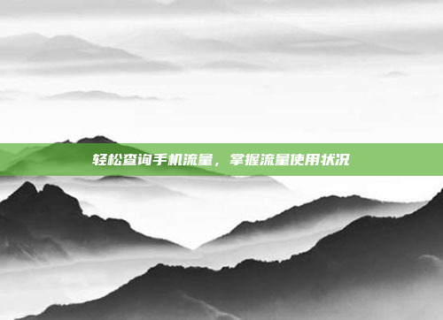 轻松查询手机流量,掌握流量使用状况